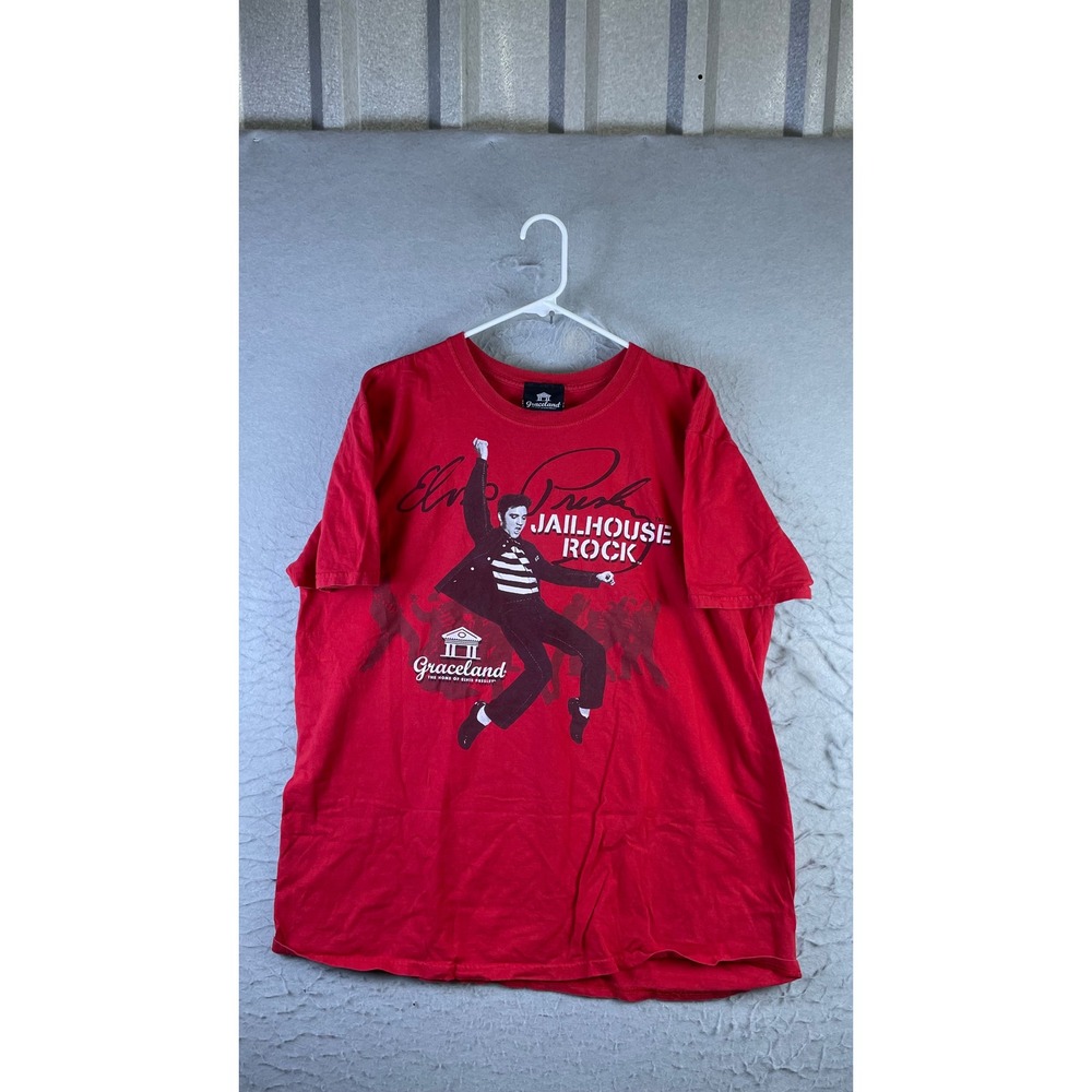 Graceland Elvis Presley T Shirt Mens XL Red Excellent Jailhouse Rock Graphic Tee